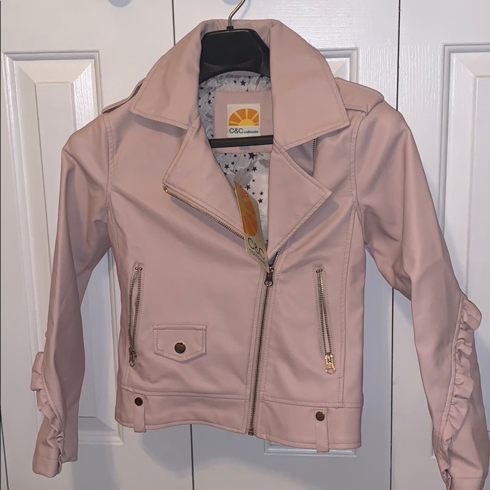 Pale pink leather zip up jacket